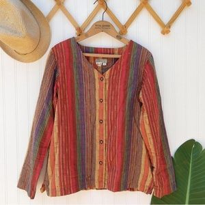 The Territory Ahead Vintage Button Up Top Size M Colorful Striped India Boho